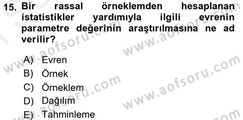 İstatistik Dersi 2018 - 2019 Yılı (Final) Dönem Sonu Sınav Soruları 15. Soru