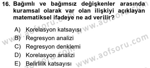 İstatistik Dersi 2018 - 2019 Yılı (Final) Dönem Sonu Sınav Soruları 16. Soru