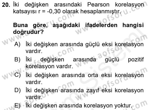 İstatistik Dersi 2018 - 2019 Yılı (Final) Dönem Sonu Sınav Soruları 20. Soru