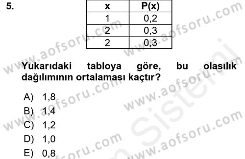 İstatistik Dersi 2018 - 2019 Yılı (Final) Dönem Sonu Sınav Soruları 5. Soru