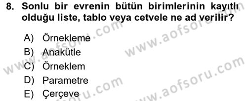 İstatistik Dersi 2018 - 2019 Yılı (Final) Dönem Sonu Sınav Soruları 8. Soru