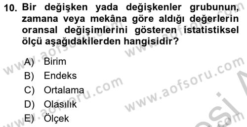 İstatistik Dersi 2018 - 2019 Yılı Yaz Okulu Sınav Soruları 10. Soru