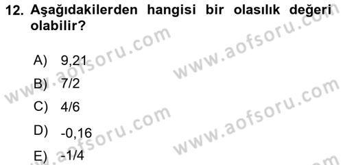 İstatistik Dersi 2018 - 2019 Yılı Yaz Okulu Sınav Soruları 12. Soru