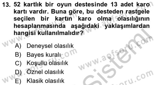 İstatistik Dersi 2018 - 2019 Yılı Yaz Okulu Sınav Soruları 13. Soru