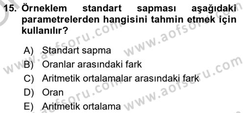 İstatistik Dersi 2018 - 2019 Yılı Yaz Okulu Sınav Soruları 15. Soru