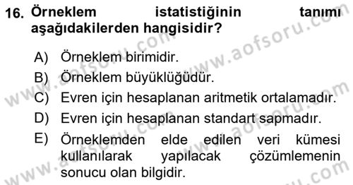 İstatistik Dersi 2018 - 2019 Yılı Yaz Okulu Sınav Soruları 16. Soru