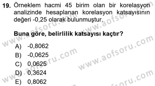 İstatistik Dersi 2018 - 2019 Yılı Yaz Okulu Sınav Soruları 19. Soru