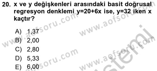 İstatistik Dersi 2018 - 2019 Yılı Yaz Okulu Sınav Soruları 20. Soru