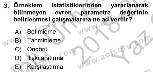 İstatistik Dersi 2018 - 2019 Yılı Yaz Okulu Sınav Soruları 3. Soru