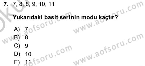 İstatistik Dersi 2018 - 2019 Yılı Yaz Okulu Sınav Soruları 7. Soru