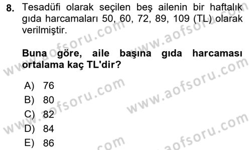 İstatistik Dersi 2018 - 2019 Yılı Yaz Okulu Sınav Soruları 8. Soru
