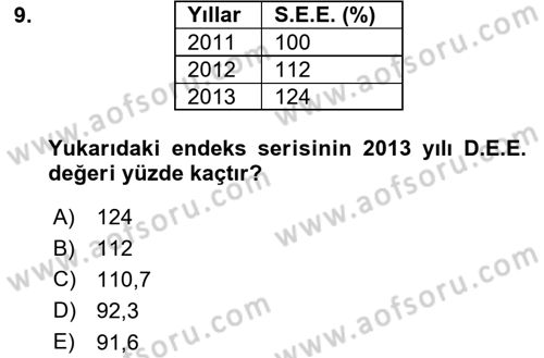 İstatistik Dersi 2018 - 2019 Yılı Yaz Okulu Sınav Soruları 9. Soru