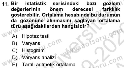 İstatistik Dersi Ara Sınavı Deneme Sınav Soruları 11. Soru
