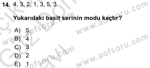 İstatistik Dersi 2019 - 2020 Yılı (Vize) Ara Sınav Soruları 14. Soru
