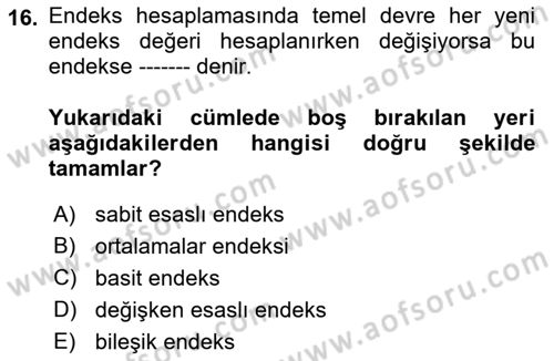 İstatistik Dersi 2019 - 2020 Yılı (Vize) Ara Sınav Soruları 16. Soru
