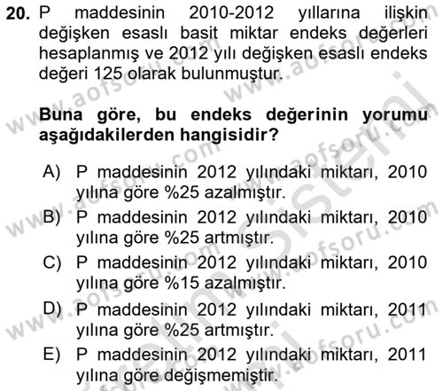 İstatistik Dersi Ara Sınavı Deneme Sınav Soruları 20. Soru