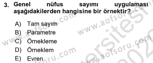İstatistik Dersi Ara Sınavı Deneme Sınav Soruları 3. Soru