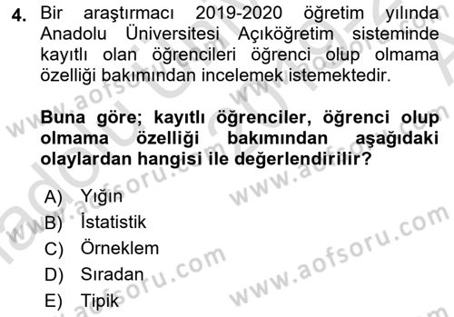 İstatistik Dersi Ara Sınavı Deneme Sınav Soruları 4. Soru
