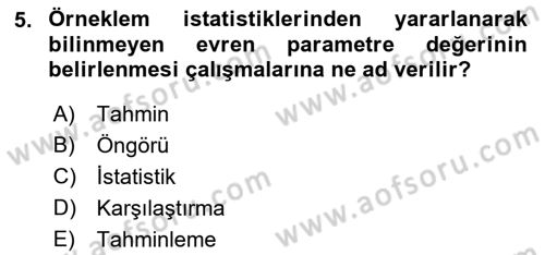 İstatistik Dersi Ara Sınavı Deneme Sınav Soruları 5. Soru