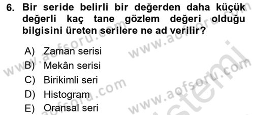 İstatistik Dersi 2019 - 2020 Yılı (Vize) Ara Sınav Soruları 6. Soru