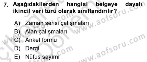 İstatistik Dersi Ara Sınavı Deneme Sınav Soruları 7. Soru