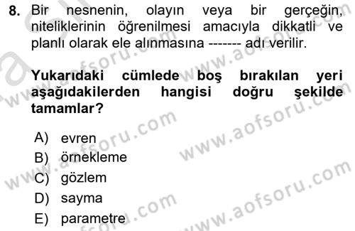 İstatistik Dersi Ara Sınavı Deneme Sınav Soruları 8. Soru