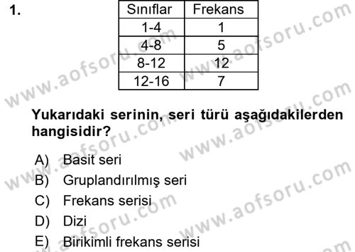 İstatistik Dersi 2019 - 2020 Yılı (Final) Dönem Sonu Sınav Soruları 1. Soru