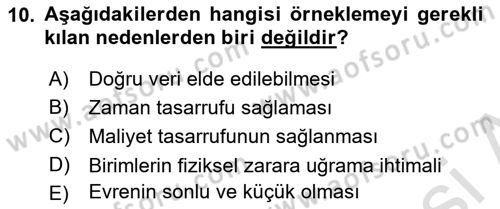 İstatistik Dersi 2019 - 2020 Yılı (Final) Dönem Sonu Sınav Soruları 10. Soru