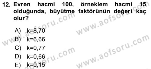 İstatistik Dersi 2019 - 2020 Yılı (Final) Dönem Sonu Sınav Soruları 12. Soru