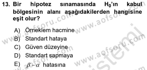 İstatistik Dersi 2019 - 2020 Yılı (Final) Dönem Sonu Sınav Soruları 13. Soru