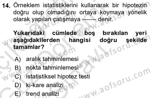 İstatistik Dersi 2019 - 2020 Yılı (Final) Dönem Sonu Sınav Soruları 14. Soru