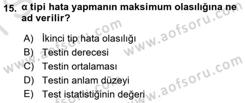 İstatistik Dersi 2019 - 2020 Yılı (Final) Dönem Sonu Sınav Soruları 15. Soru