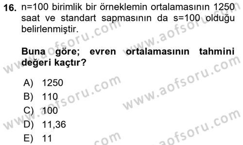 İstatistik Dersi 2019 - 2020 Yılı (Final) Dönem Sonu Sınav Soruları 16. Soru
