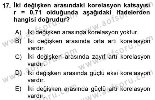 İstatistik Dersi 2019 - 2020 Yılı (Final) Dönem Sonu Sınav Soruları 17. Soru