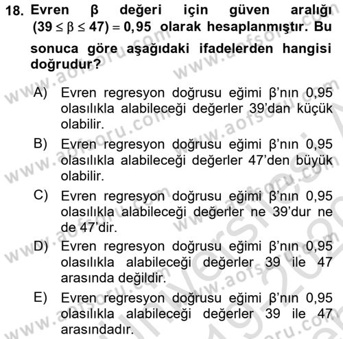 İstatistik Dersi 2019 - 2020 Yılı (Final) Dönem Sonu Sınav Soruları 18. Soru