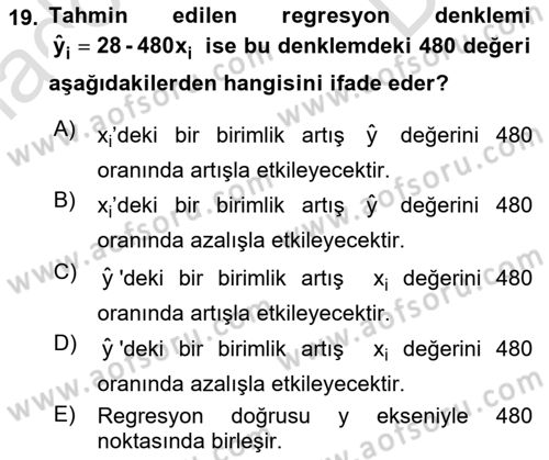 İstatistik Dersi 2019 - 2020 Yılı (Final) Dönem Sonu Sınav Soruları 19. Soru