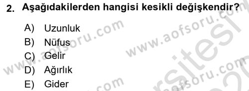 İstatistik Dersi 2019 - 2020 Yılı (Final) Dönem Sonu Sınav Soruları 2. Soru