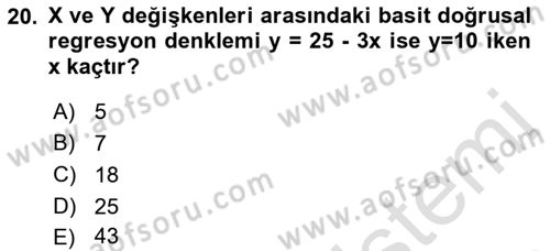 İstatistik Dersi 2019 - 2020 Yılı (Final) Dönem Sonu Sınav Soruları 20. Soru