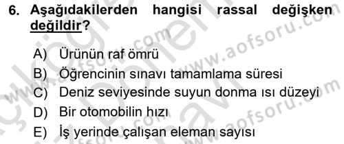 İstatistik Dersi 2019 - 2020 Yılı (Final) Dönem Sonu Sınav Soruları 6. Soru