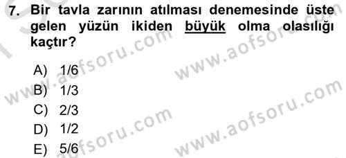 İstatistik Dersi 2019 - 2020 Yılı (Final) Dönem Sonu Sınav Soruları 7. Soru