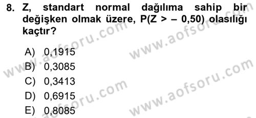 İstatistik Dersi 2019 - 2020 Yılı (Final) Dönem Sonu Sınav Soruları 8. Soru