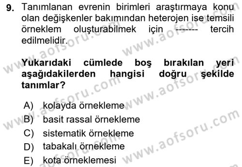 İstatistik Dersi 2019 - 2020 Yılı (Final) Dönem Sonu Sınav Soruları 9. Soru