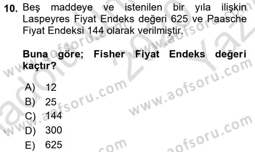 İstatistik Dersi 2020 - 2021 Yılı Yaz Okulu Sınav Soruları 10. Soru