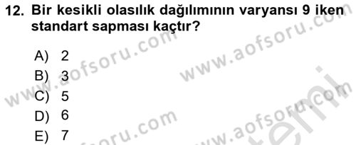 İstatistik Dersi 2020 - 2021 Yılı Yaz Okulu Sınav Soruları 12. Soru