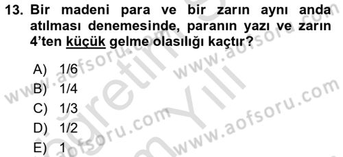 İstatistik Dersi 2020 - 2021 Yılı Yaz Okulu Sınav Soruları 13. Soru