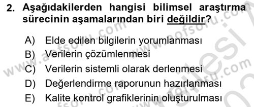 İstatistik Dersi 2020 - 2021 Yılı Yaz Okulu Sınav Soruları 2. Soru