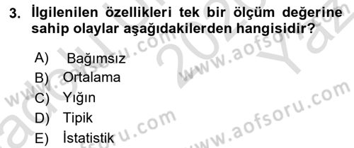 İstatistik Dersi 2020 - 2021 Yılı Yaz Okulu Sınav Soruları 3. Soru