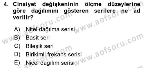 İstatistik Dersi 2020 - 2021 Yılı Yaz Okulu Sınav Soruları 4. Soru