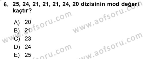 İstatistik Dersi 2020 - 2021 Yılı Yaz Okulu Sınav Soruları 6. Soru