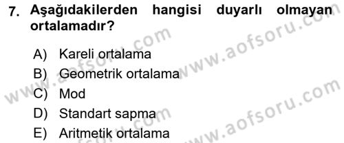 İstatistik Dersi 2020 - 2021 Yılı Yaz Okulu Sınav Soruları 7. Soru